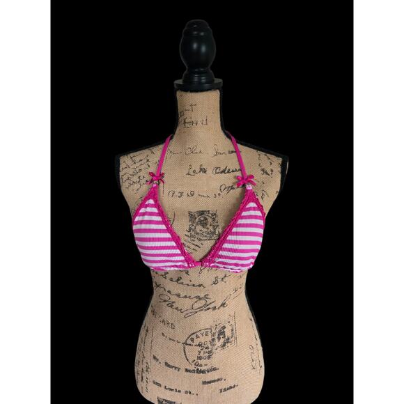 Betsey Johnson pink and white striped bikini top, size medium - Picture 1 of 3